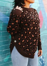 Women's Knitted Round Hem Side-Button Sweater