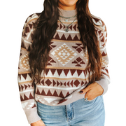 Women's Aztec Printed Knit Mock Neck Sweater