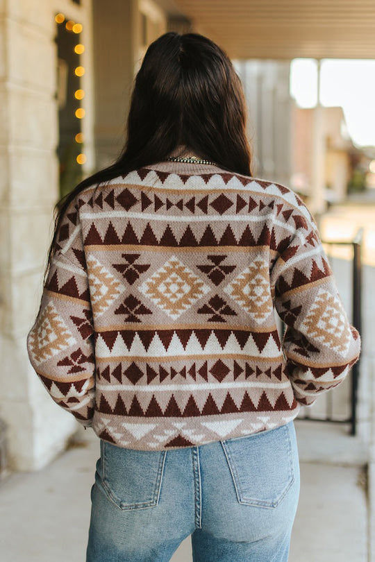 Women's Aztec Printed Knit Mock Neck Sweater