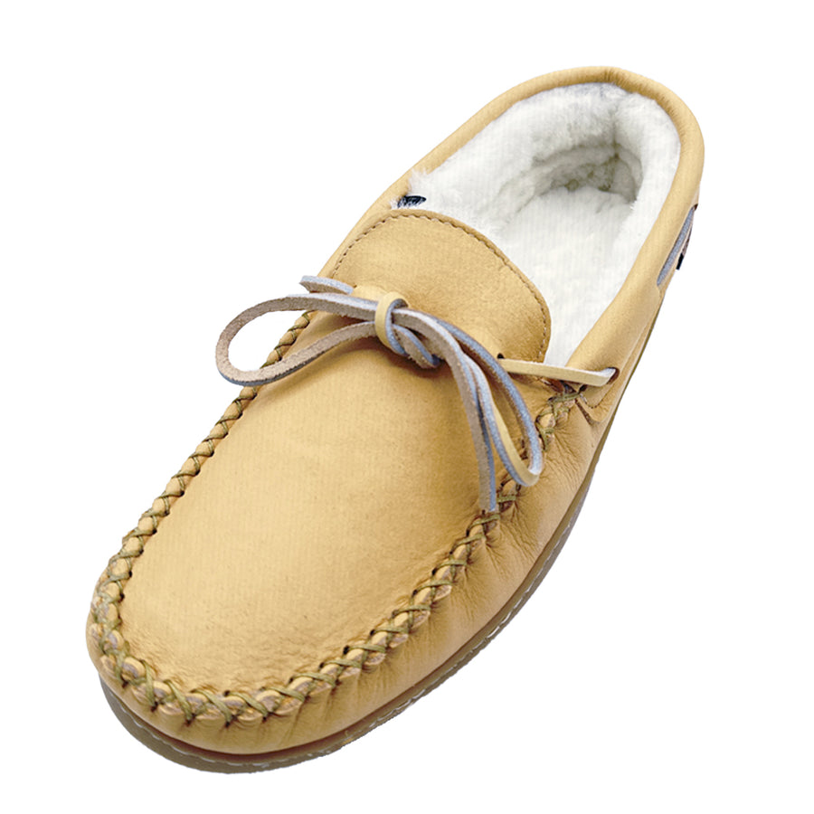 Men's Sheepskin Lined Suede Rubber Sole Moccasins