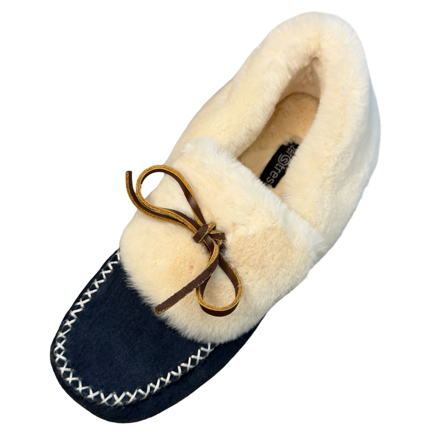 Youth Lynette Lined Suede Moccasin Slippers with Rubber Soles FINAL CLEARANCE YOUTH 3 ONLY