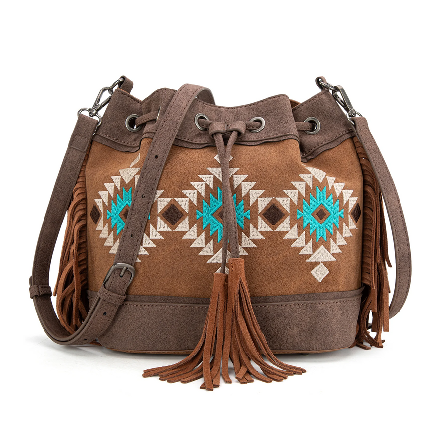 Embroidered Collection Drawstring Shoulder Bag Crossbody Purse