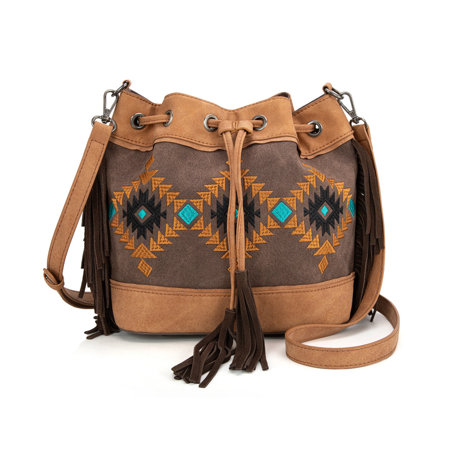 Embroidered Collection Drawstring Shoulder Bag Crossbody Purse