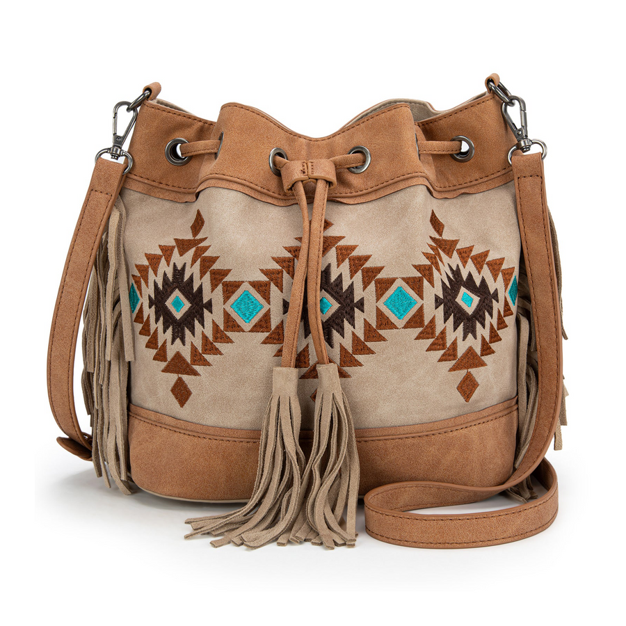 Embroidered Collection Drawstring Shoulder Bag Crossbody Purse