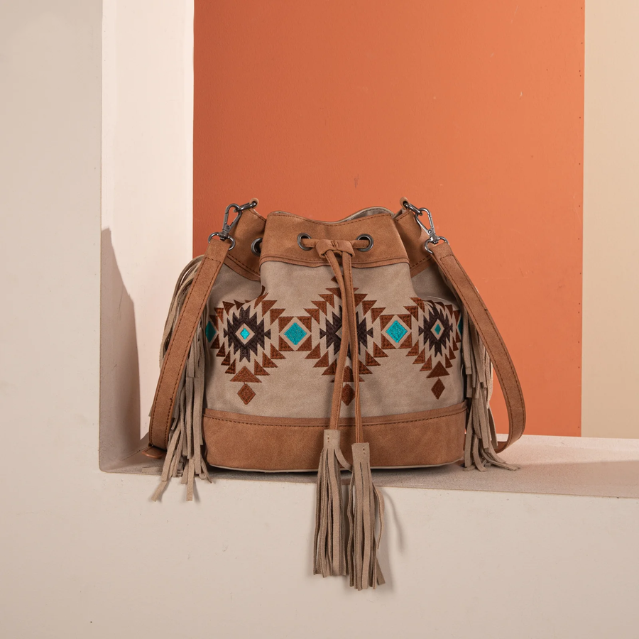 Embroidered Collection Drawstring Shoulder Bag Crossbody Purse