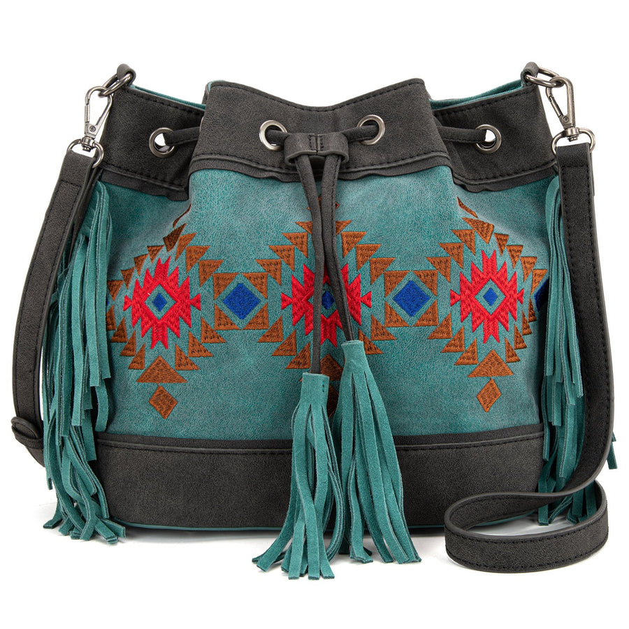 Embroidered Collection Drawstring Shoulder Bag Crossbody Purse