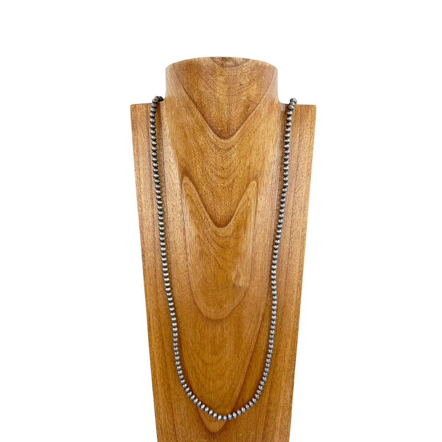 Navajo Pearl Long Silver-Tone Bead Necklace