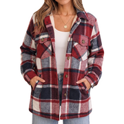 Women's Collar Plaid Sherpa Lined Button Front Shacket