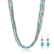 Turquoise Beaded Layered Necklace & Earrings Set