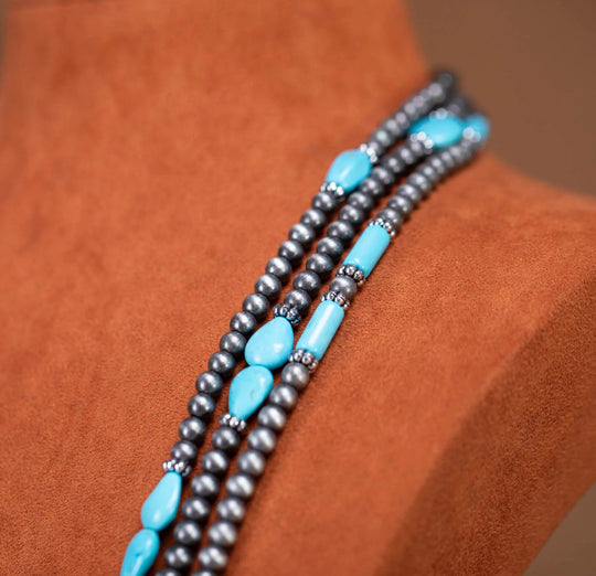 Turquoise Beaded Layered Necklace & Earrings Set