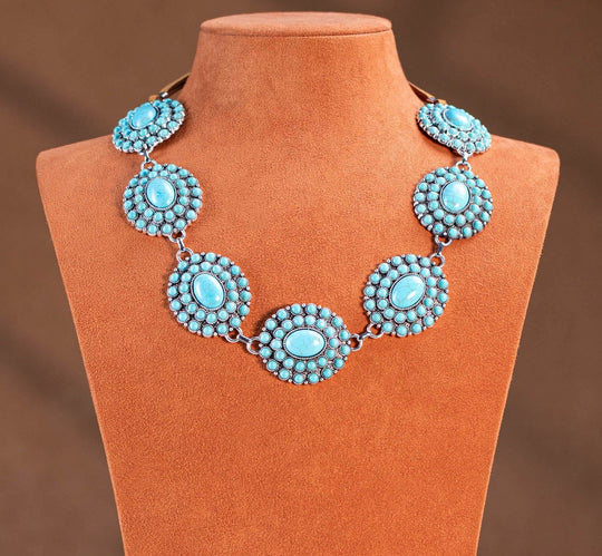 Bohemian Turquoise Stone Concho Necklace