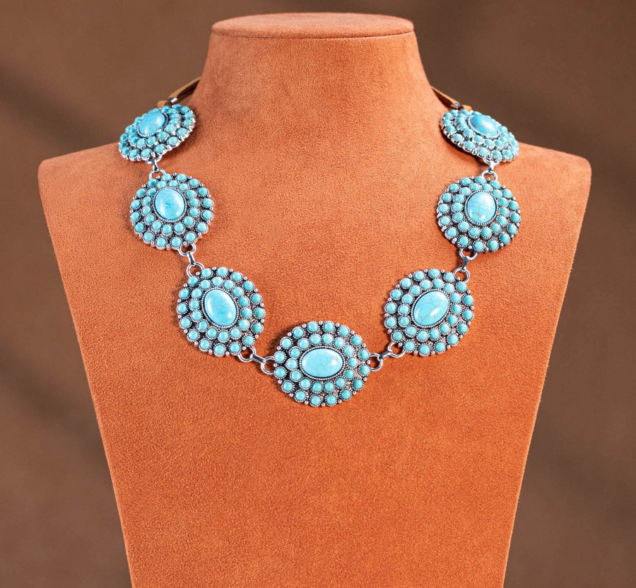 Bohemian Turquoise Stone Concho Necklace