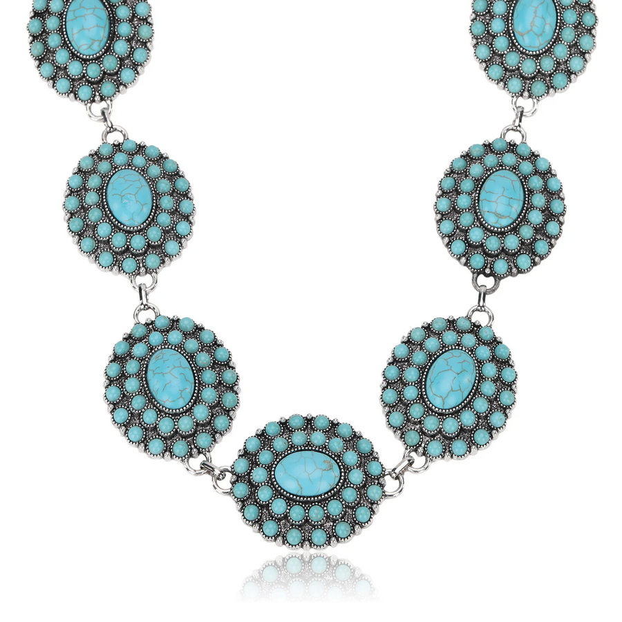Bohemian Turquoise Stone Concho Necklace