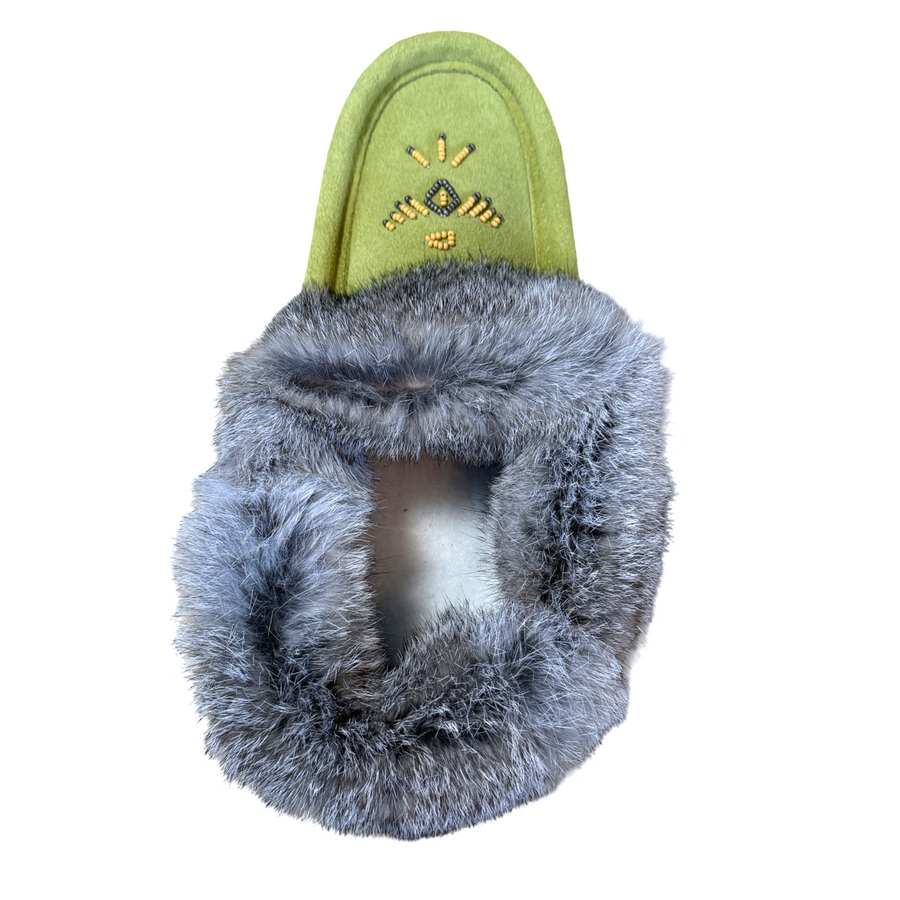 Women's Green Limited Edition Rabbit Fur Moccasins