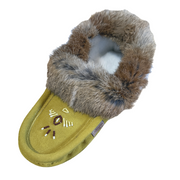 Women's Green Limited Edition Rabbit Fur Moccasins