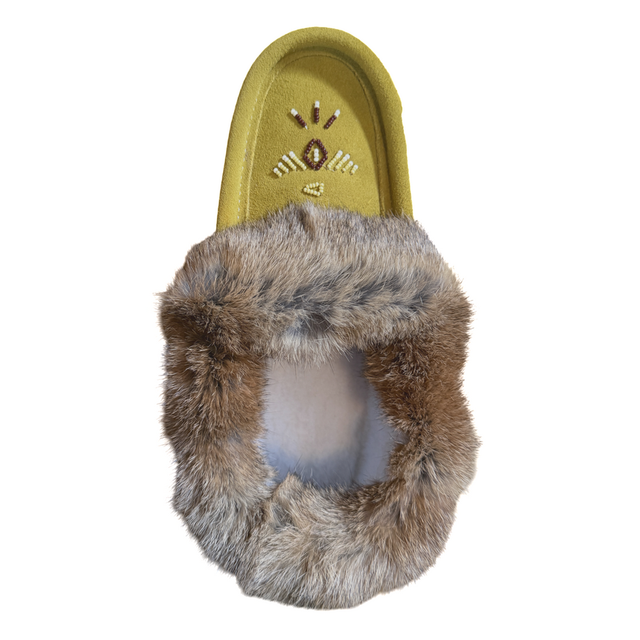 Women's Green Limited Edition Rabbit Fur Moccasins