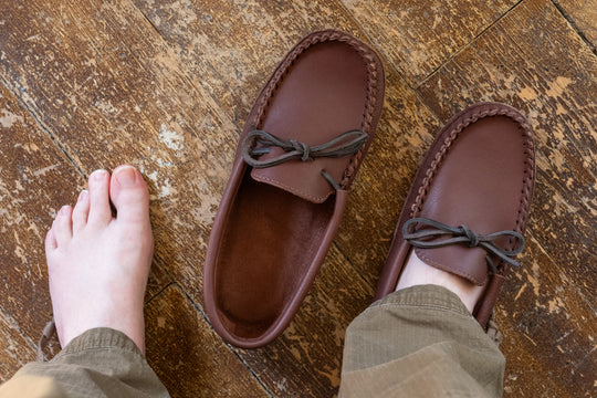 Men's Soft Sole Leather Moccasins Woodstain