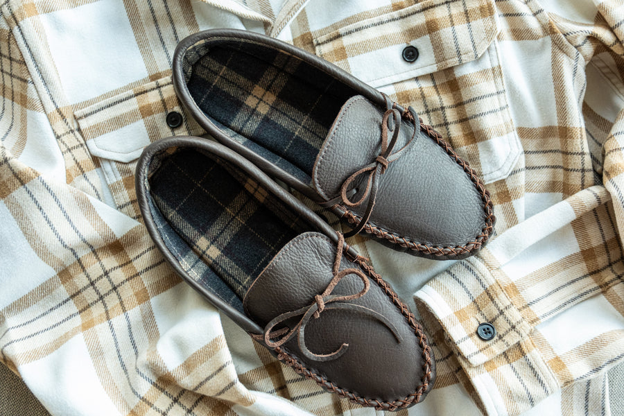 Men's Lined Leather Moccasins Slippers (Clearance)