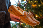 Men's Sheepskin Lined Leather Rubber Sole Moccasins