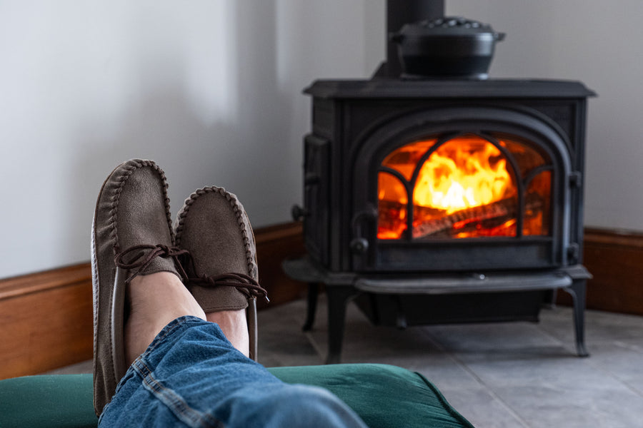Men's Memory Foam Grey Suede Moccasins