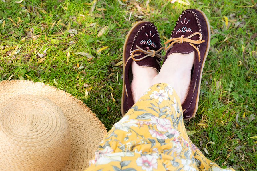 Women's Suede Beaded Slip on Moccasin Shoes
