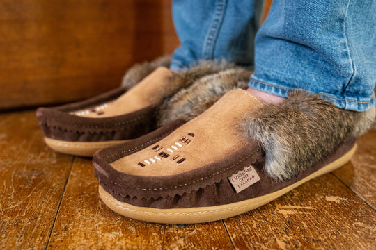 Men's Fleece Lined Suede Rubber Sole Rabbit Fur Moccasins