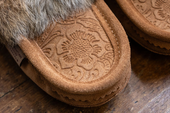 Women's Rabbit Fur Floral Embossed Moccasins