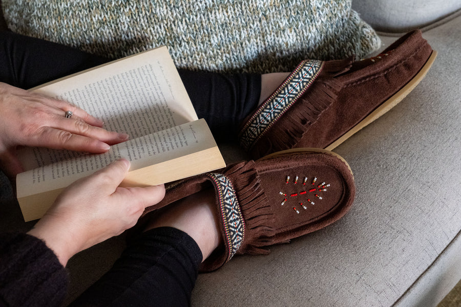 Women's Beaded Fringed Fleece Slippers With Crepe Sole