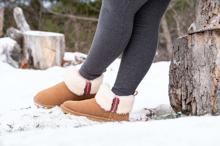 Women’s Sheepskin Braid Trim Ankle Boots