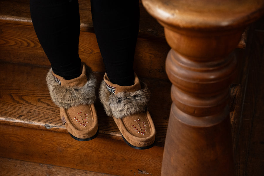 Women's Dark Tan Ankle Rabbit Fur Mukluks