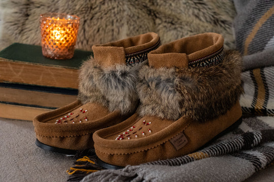 Women's Dark Tan Ankle Rabbit Fur Mukluks