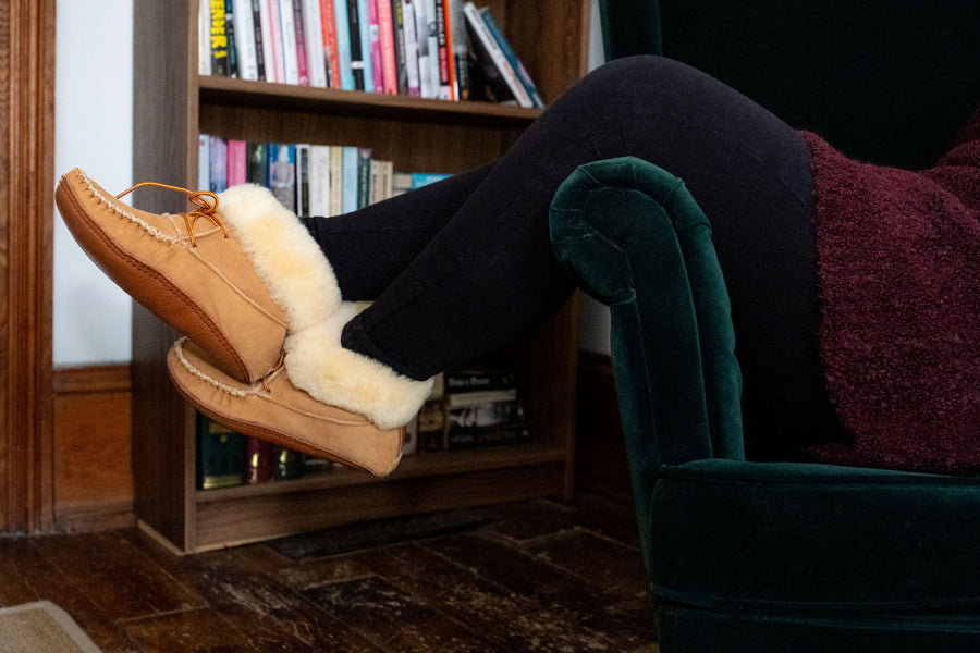 Women's Sheepskin Lined Soft Sole Moccasin Slipper Boots
