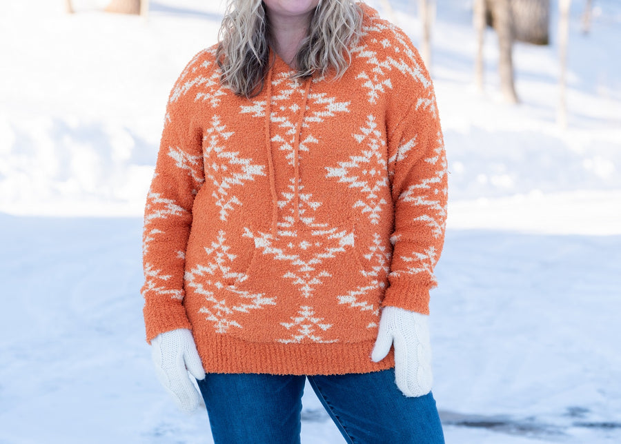 Women's Rust Aztec Cozy Oversize Hoodie