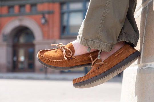 Men's Hunter Sole Wide Width Suede Moccasin Shoes