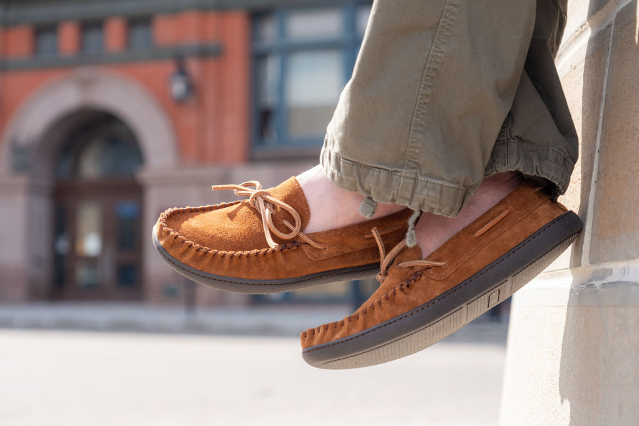 Men's Hunter Sole Wide Width Suede Moccasin Shoes