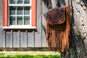 Leather Tooled Fringe Crossbody Purse