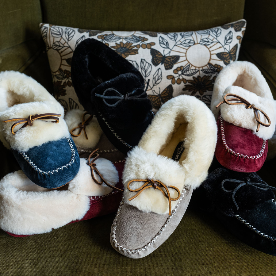 Youth Lynette Lined Suede Moccasin Slippers with Rubber Soles FINAL CLEARANCE YOUTH 3 ONLY