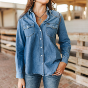 Women's Classic Western Yoke Button Up Denim Shirt