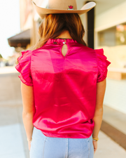 Women's Pink Satin Pleated Ruffle Sleeveless Top