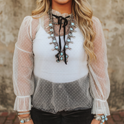 Women's Dotted Sheer Mesh Puff Sleeve Top