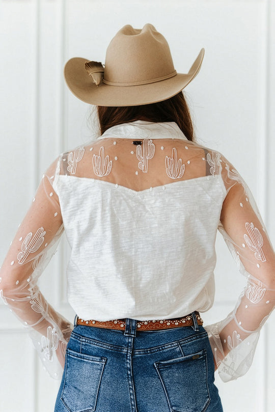 Women's Western Yoke Mesh Sleeve Button Up Shirt