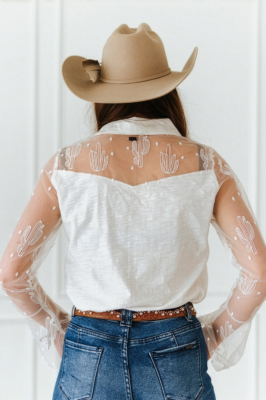 Women's Western Yoke Mesh Sleeve Button Up Shirt
