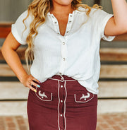 Women's Textured Button Up Short Sleeve Shirt