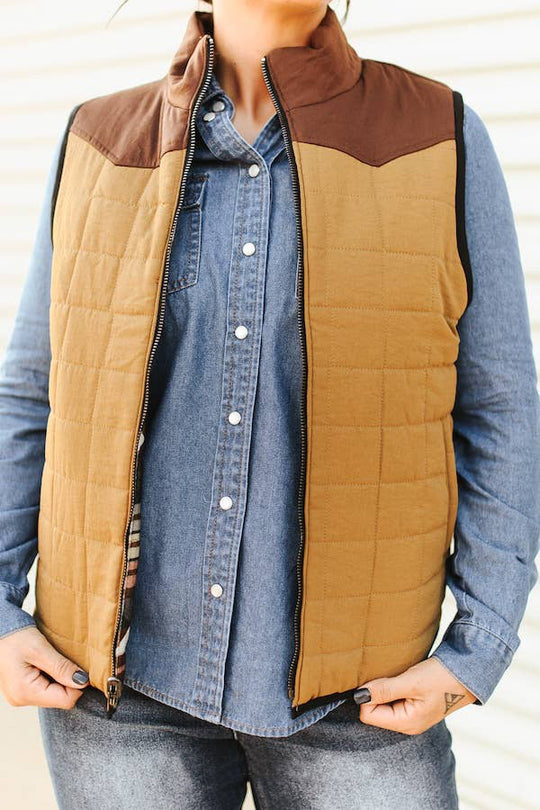 Women's Multi Aztec Quilted Reversible Yoke Vest