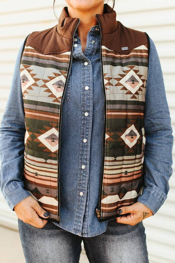 Women's Multi Aztec Quilted Reversible Yoke Vest