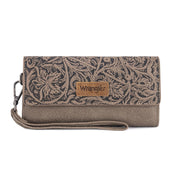 Western Floral Tooled Tri-Fold Wallet Wristlet