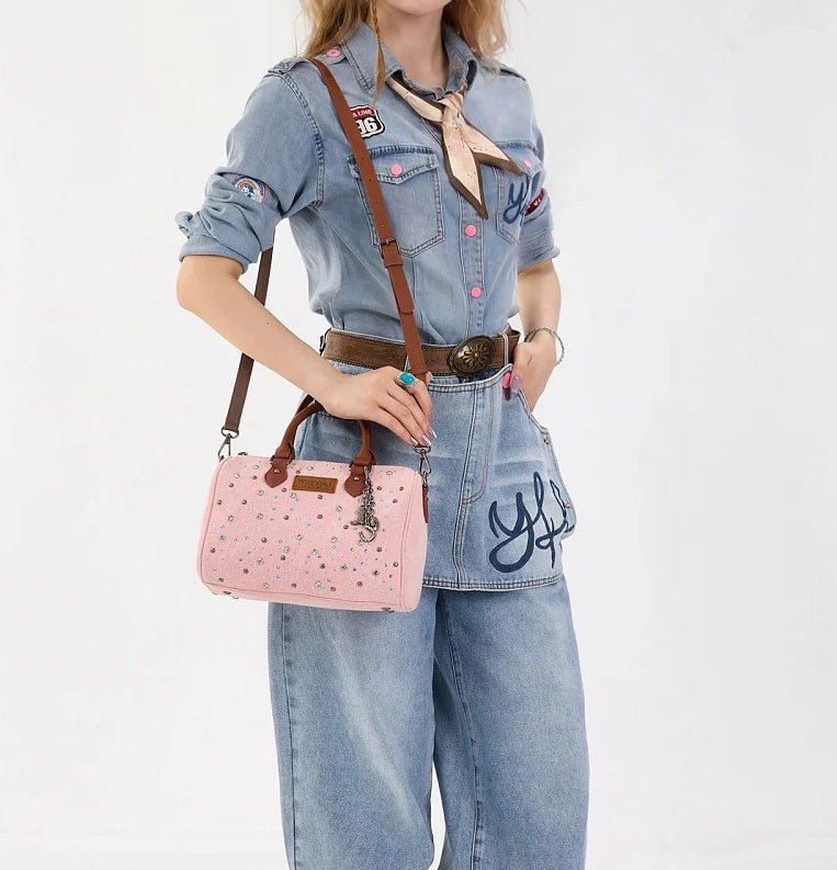 Wrangler Western Rhinestone Denim Boston Bag