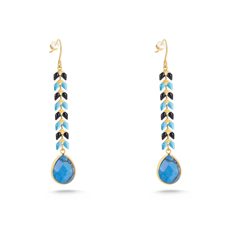 Natural Stone Tear Drop Statement Earring 14K Gold