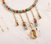 Natural Stone Dangling Charms Hoop Earrings 14K Gold