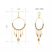 Natural Stone Dangling Charms Hoop Earrings 14K Gold
